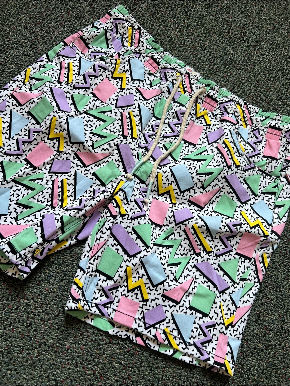 97% Cotton Colorful Funky 90s Vintage Geometric Print Casual Lounge Shorts Sz M